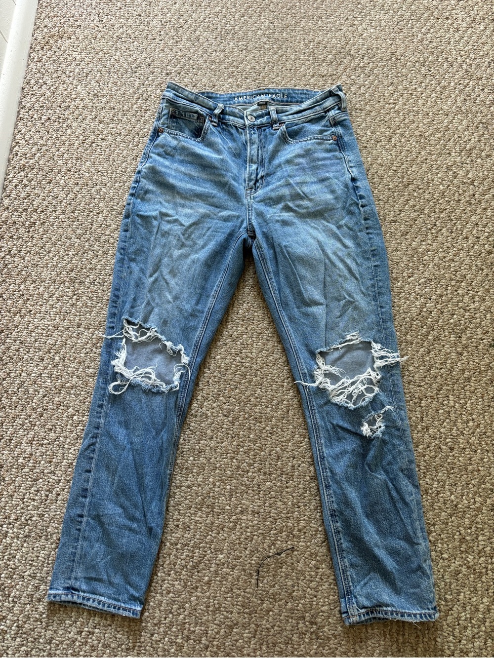 American Eagle Outfitters Boyfriend Jeans with Distressed Knees - Blue